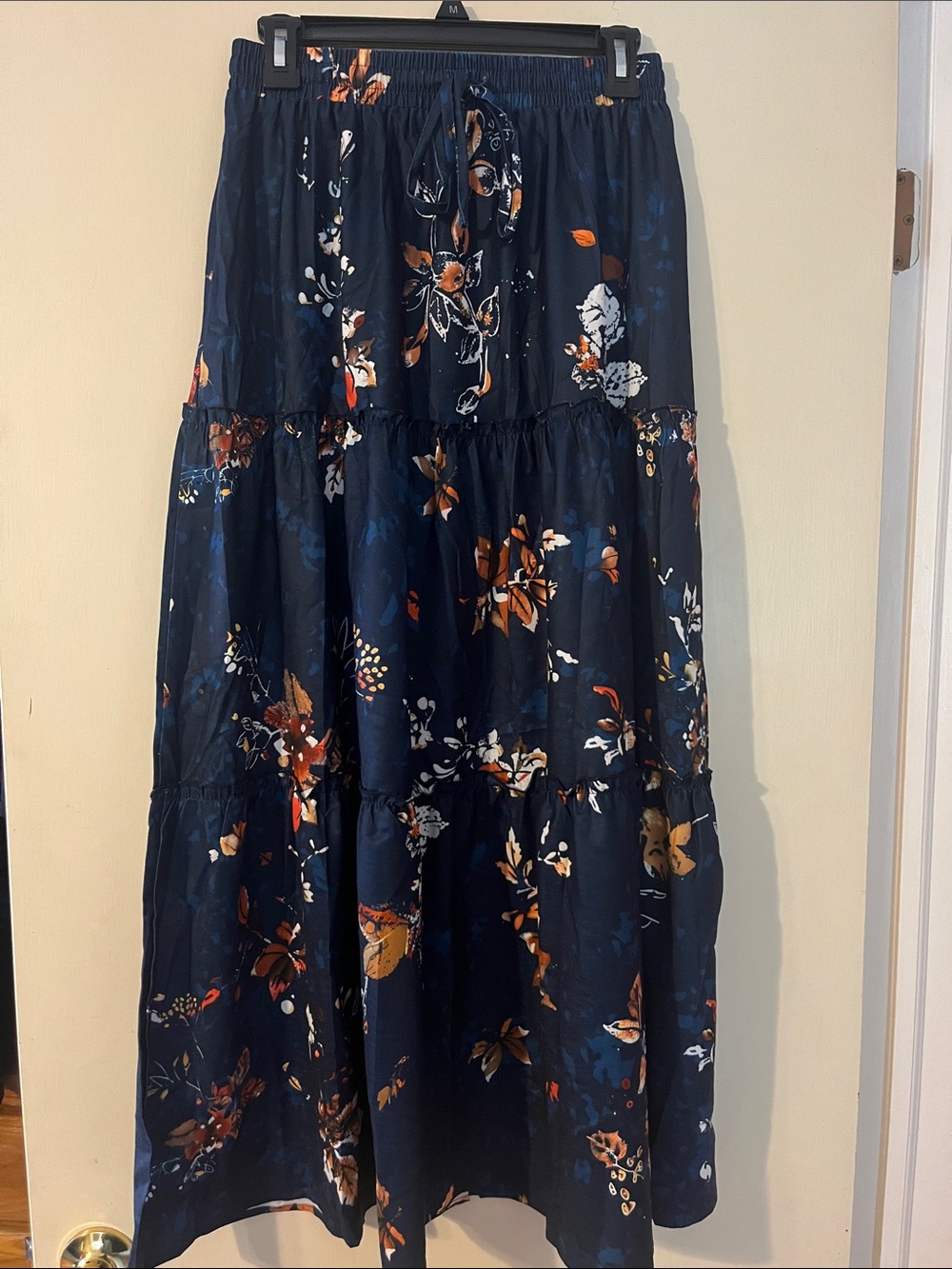 Women's Navy Floral Tiered Maxi Skirt
